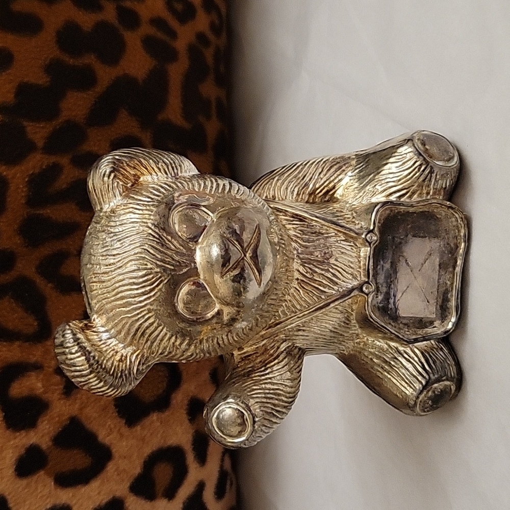 Vintage Silver Plated Teddy Bear Piggy Bank - Made in Hong Kong